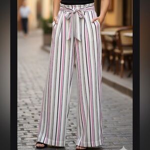 The Wide Leg Striped Wide-Leg Pants with Belt